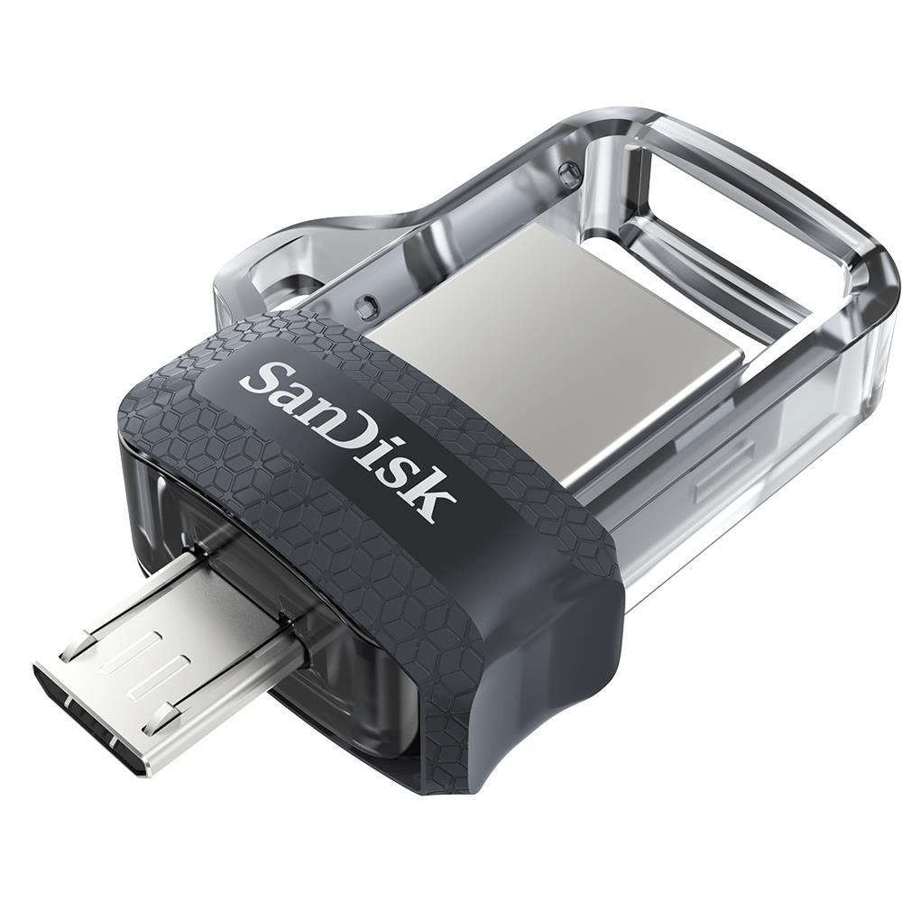 SanDisk Ultra Dual M3.0 16GB USB 3.2 Gen 1 Type-A / Black Silver and Transparent USB Flash Drive SDD