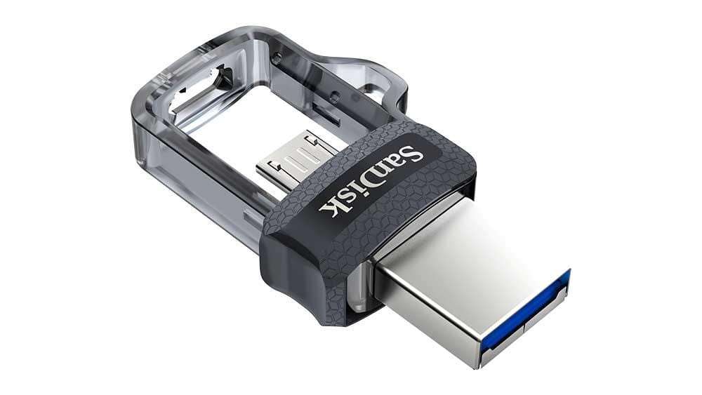 SanDisk Ultra Dual M3.0 16GB USB 3.2 Gen 1 Type-A / Black Silver and Transparent USB Flash Drive SDD