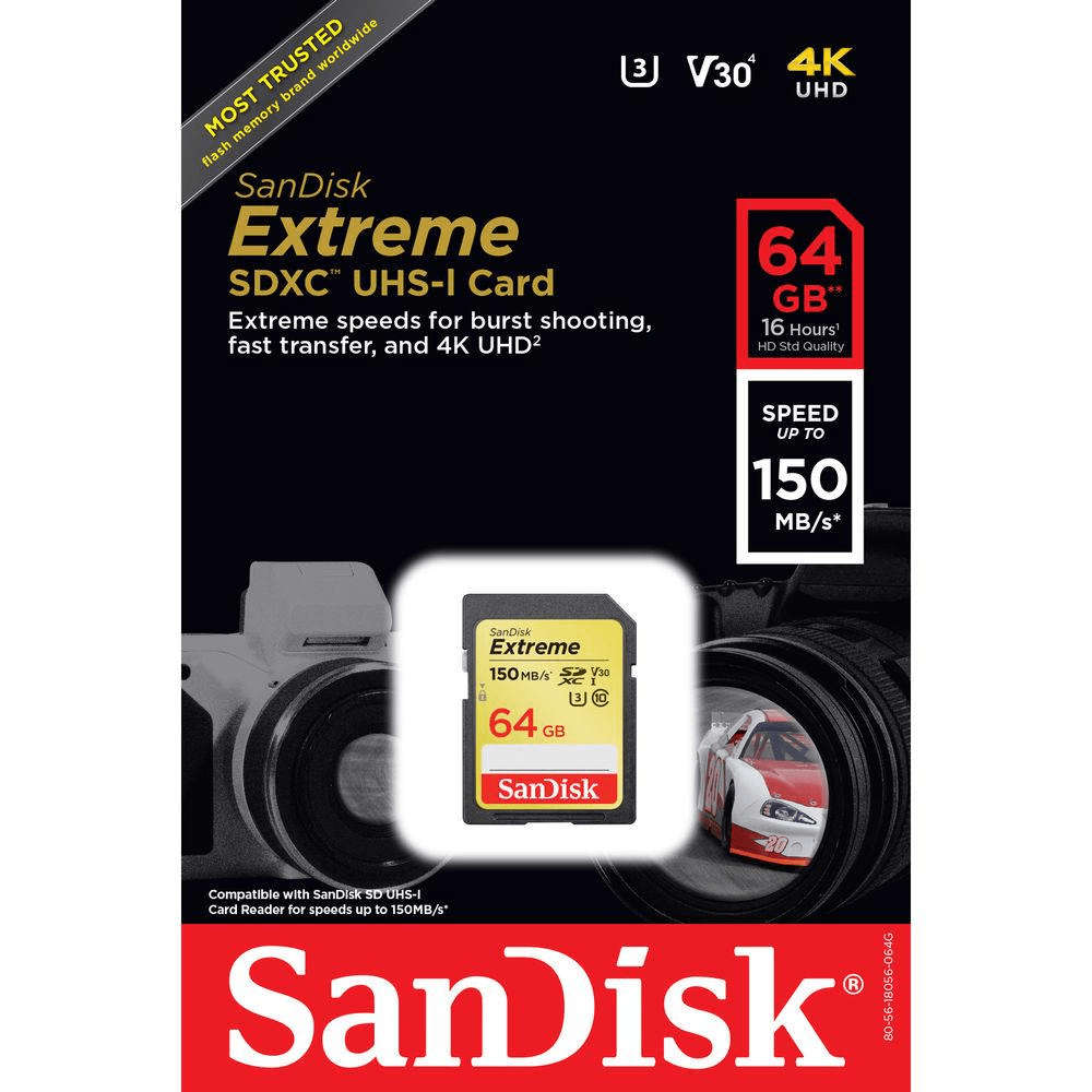 SanDisk Exrteme 64GB SDXC UHS-I Flash Memory Class 10 SDSDXV6-064G-GNCIN