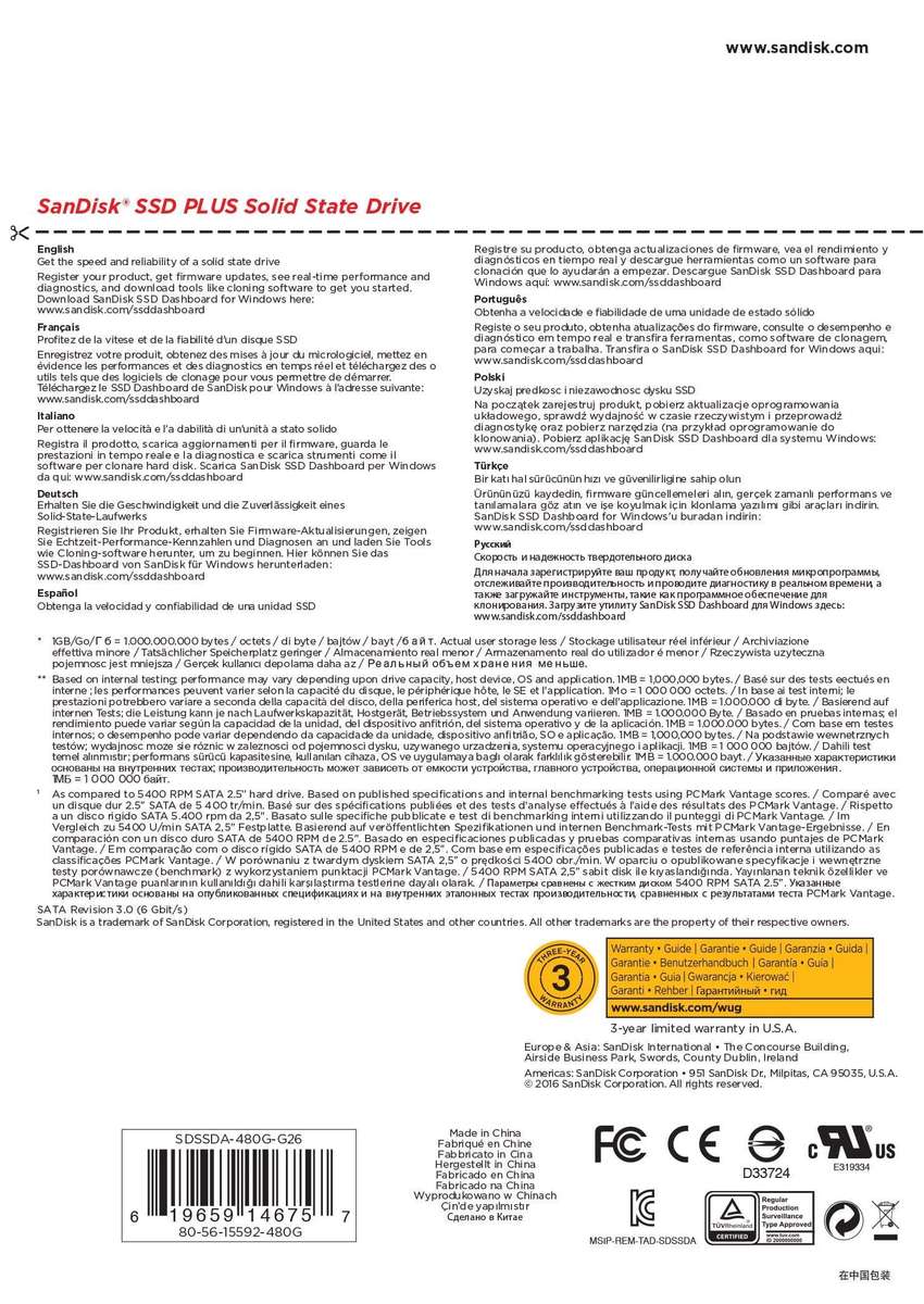 Sandisk Plus 480GB Serial ATA III SLC Internal SSD SDSSDA-480G-G26