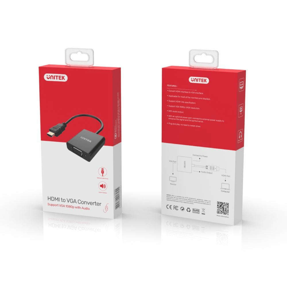 Unitek HDMI to VGA Adapter with 3.5mm for Stereo Audio Y-6333