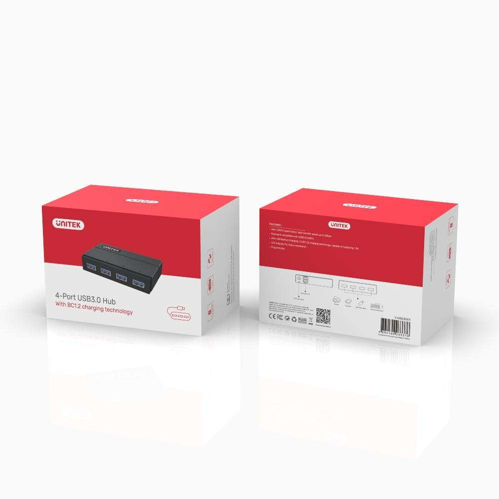 UNITEK Y-HB03001 Interface Hub USB 3.2 Gen 1 (3.1 Gen 1) Type-B 5000 Mbit/s Black