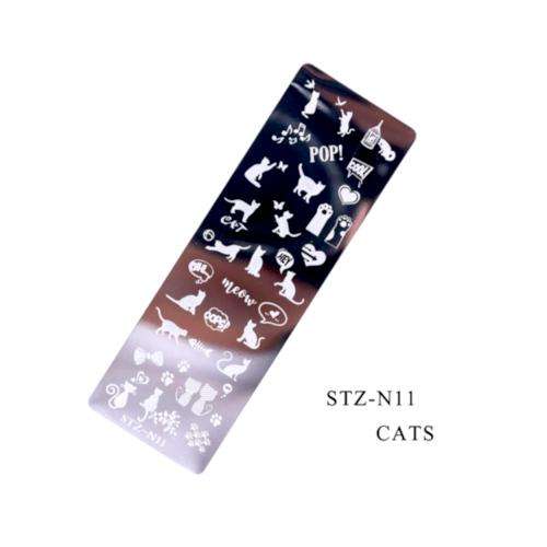 Nail Art Stamping Plate Cats - STZ-NO11 - 12cm / Silver