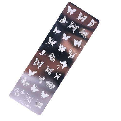 Nail Art Stamping Plate STZ-NO4 - 12cm x 4cm / Silver Tone