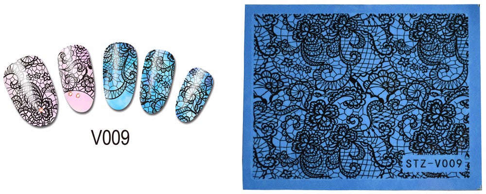Water Transfer Decals Nail Art Lace - V009 - Black