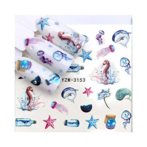 Water Transfer Nail Art Sea Life Decals - 3153 - Multicolor