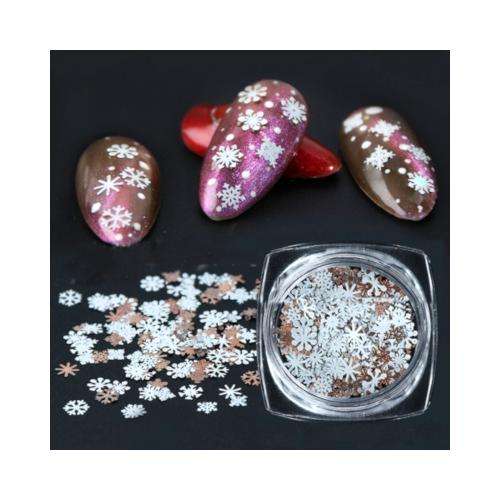White And Rose Gold Snowflake Nail Art Decoration - 6g / White