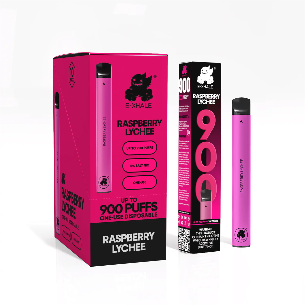 900 Raspberry Lychee Disposable Vape 10-Pack - 5% Nicotine