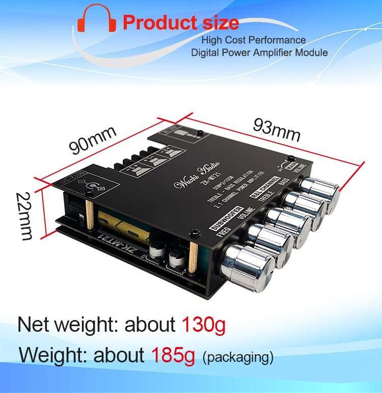 ZK-MT21 50W x 2+100W 2.1 Channel Bluetooth Digital Amplifier Module