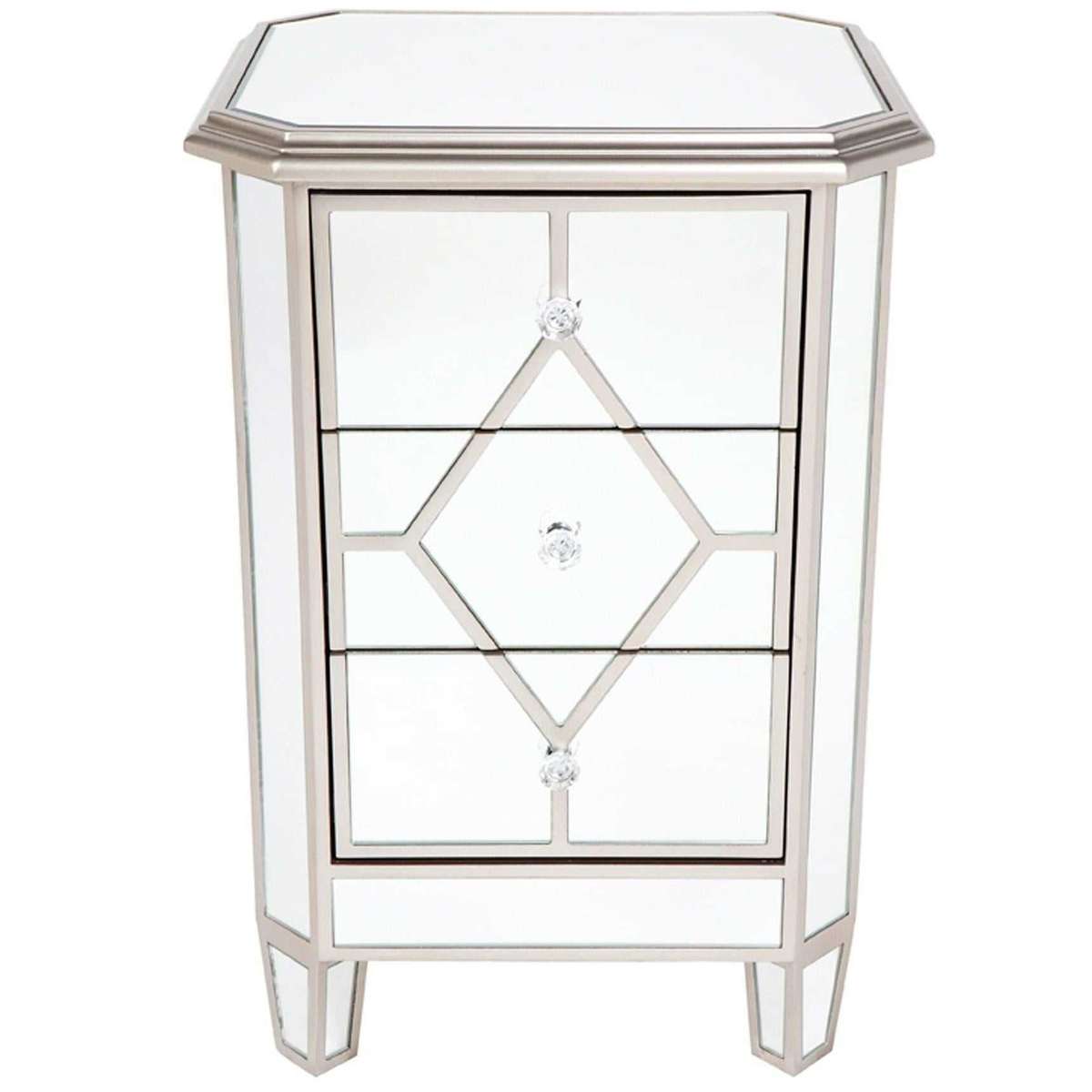 Chateau Blanc Three Drawer Mirrored Side Table