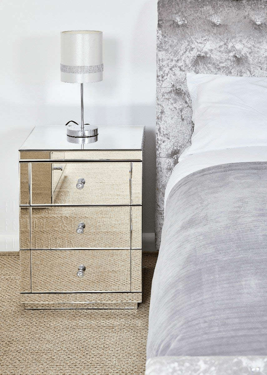 Contempro Three Drawer Mirrored Bedside Table