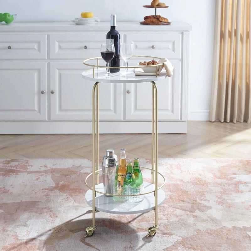 Lily's Orchard White Marble Tall Bar Cart