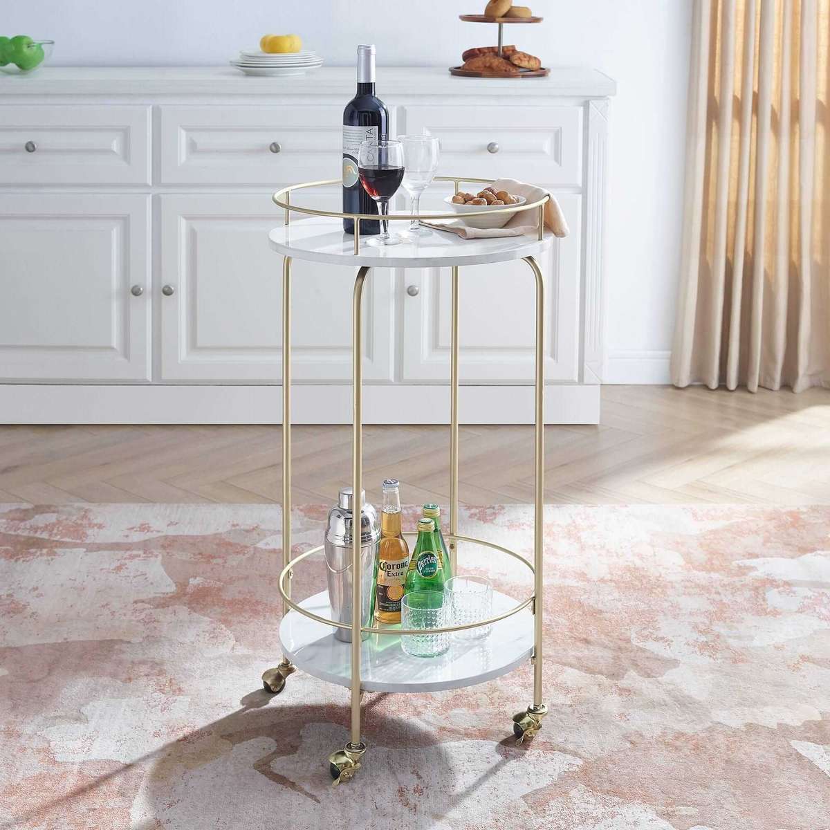 Lily's Orchard White Marble Tall Bar Cart