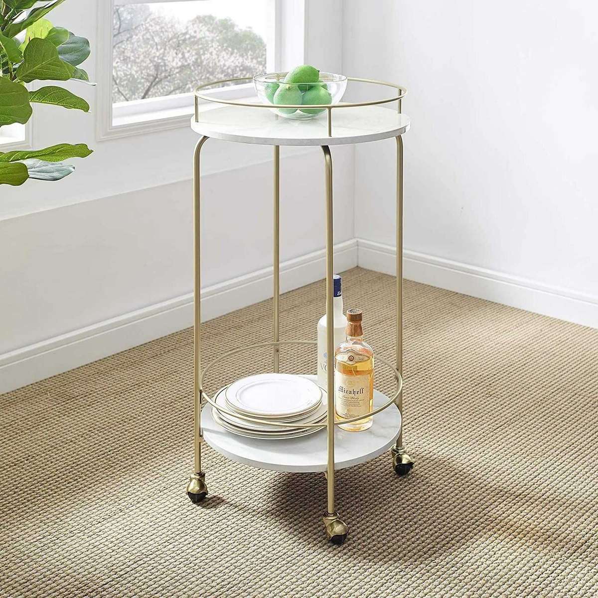 Lily's Orchard White Marble Tall Bar Cart