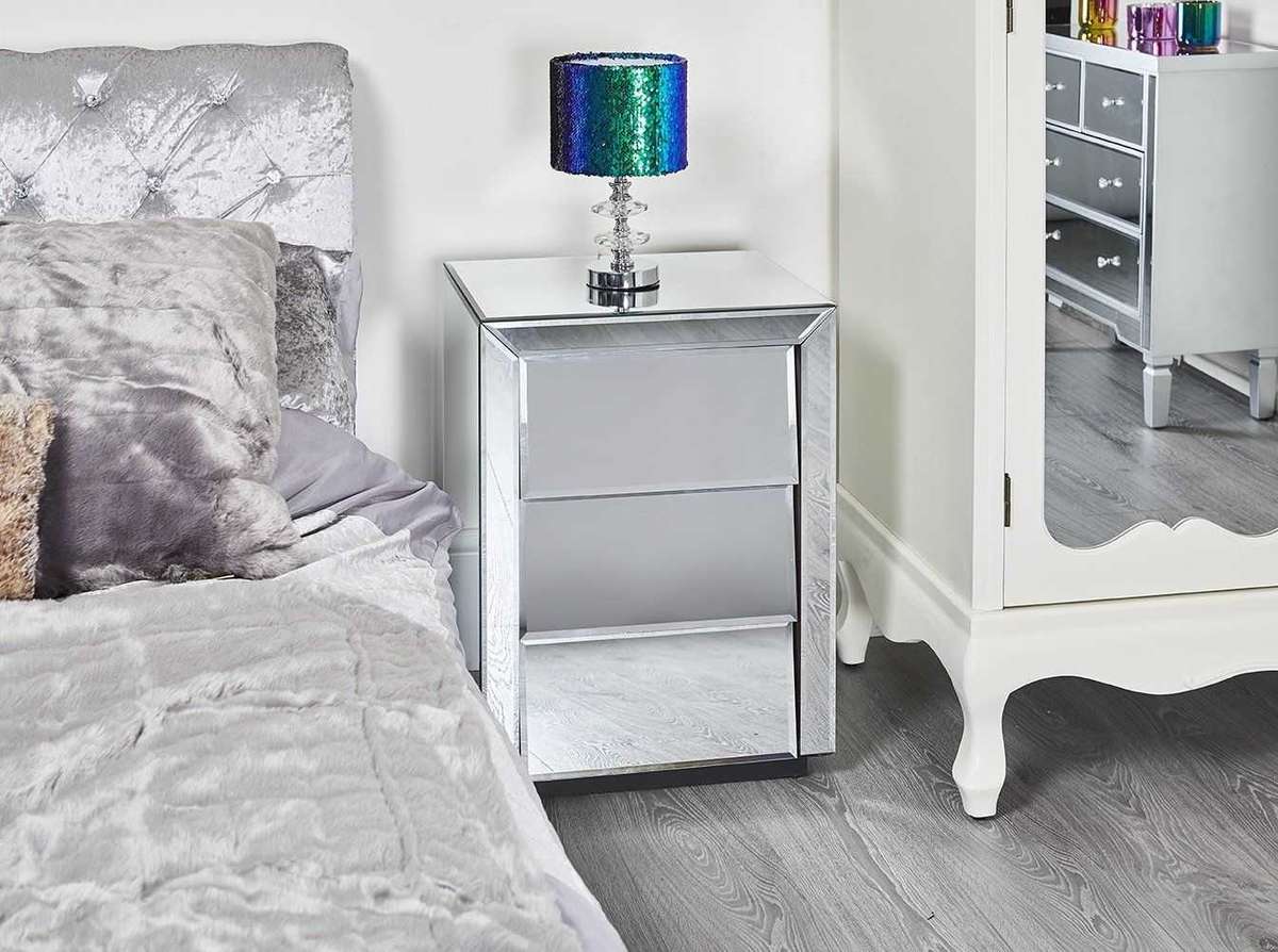 LeBlanc Angled Three Drawer Mirrored Bedside Table