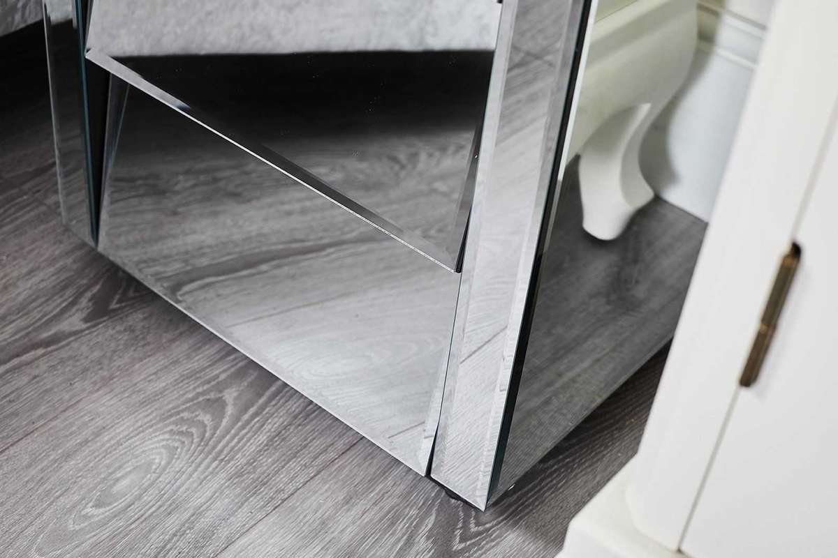 LeBlanc Angled Three Drawer Mirrored Bedside Table