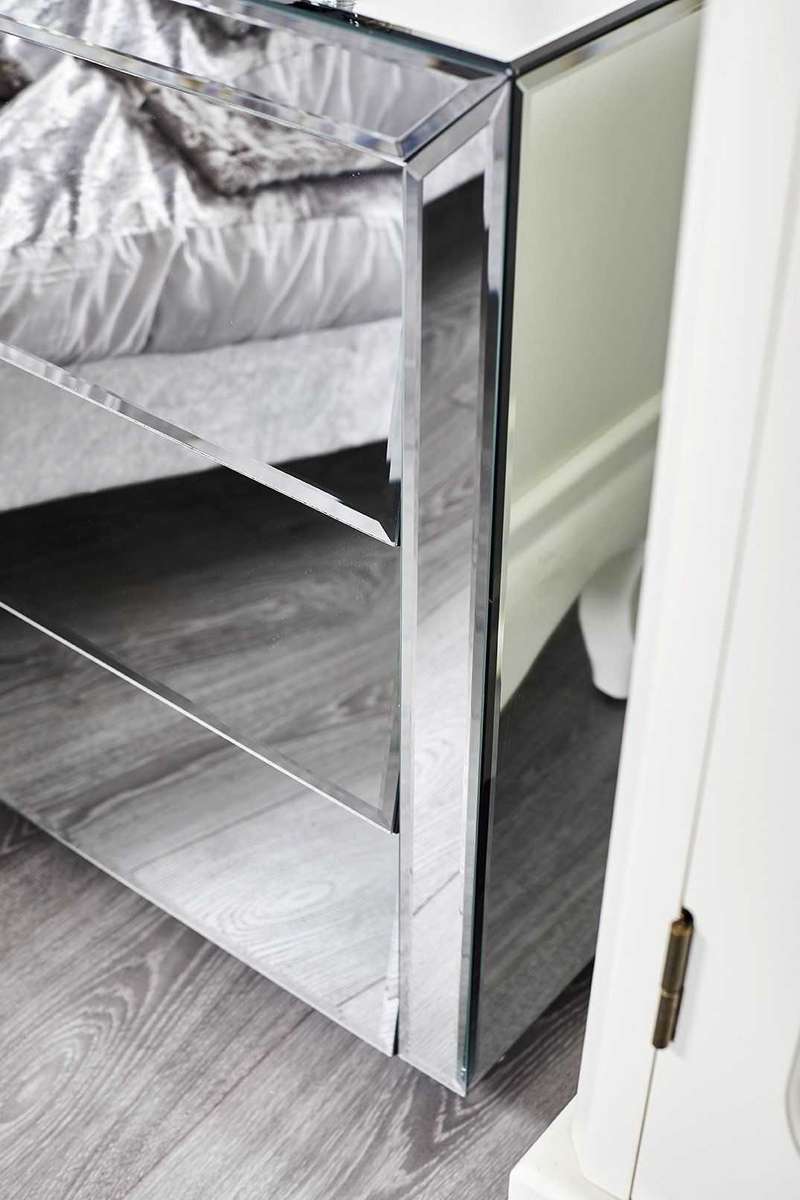 LeBlanc Angled Three Drawer Mirrored Bedside Table