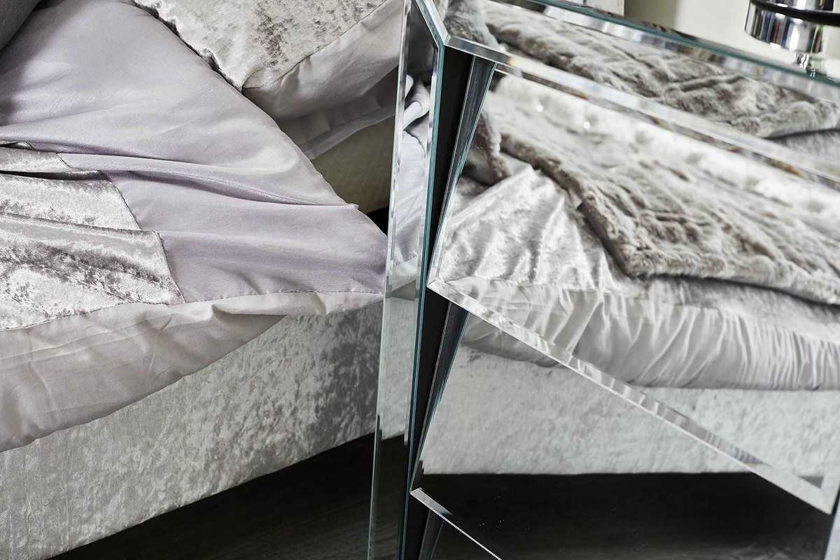 LeBlanc Angled Three Drawer Mirrored Bedside Table