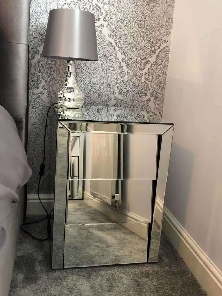 LeBlanc Angled Three Drawer Mirrored Bedside Table