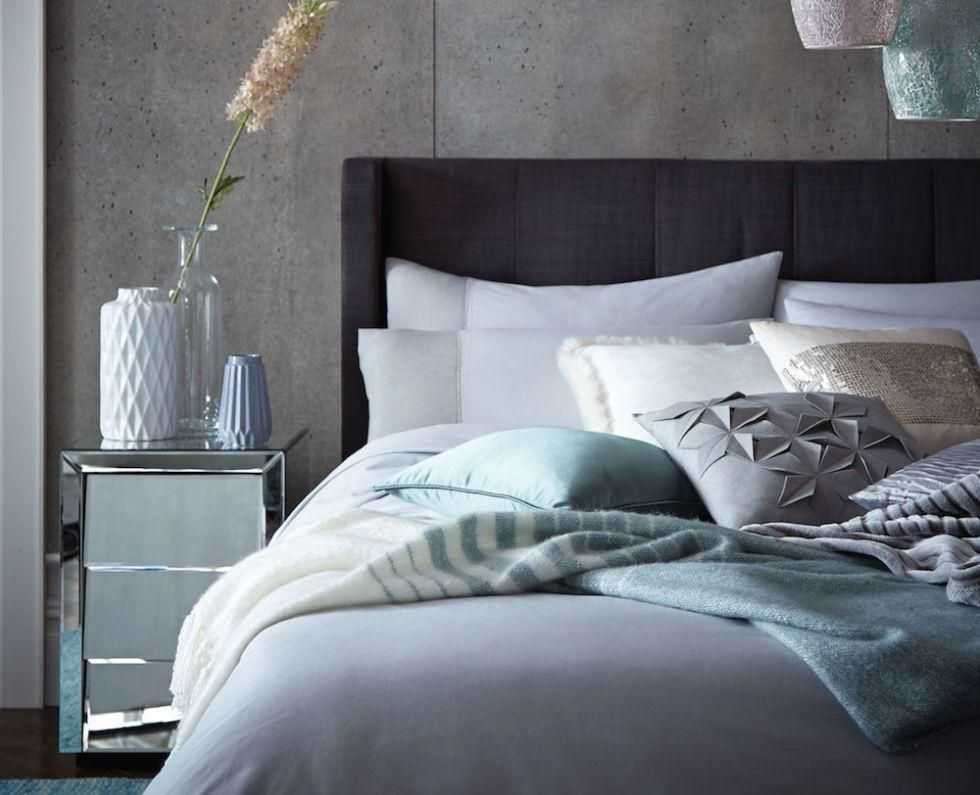 LeBlanc Angled Three Drawer Mirrored Bedside Table