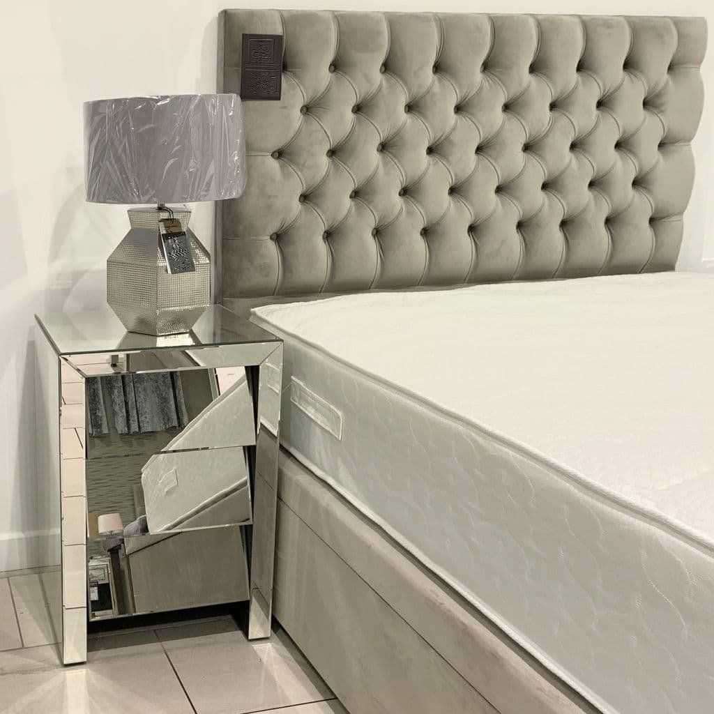 LeBlanc Angled Three Drawer Mirrored Bedside Table