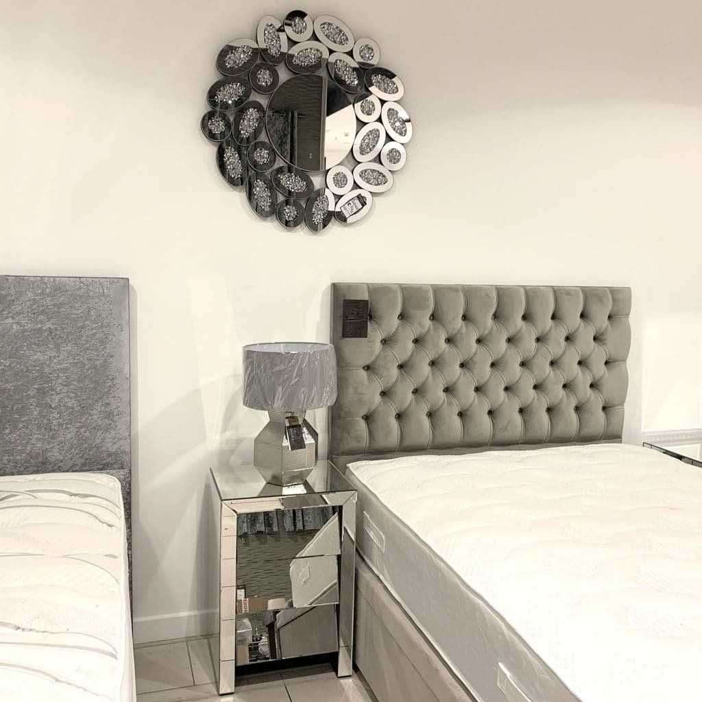 LeBlanc Angled Three Drawer Mirrored Bedside Table