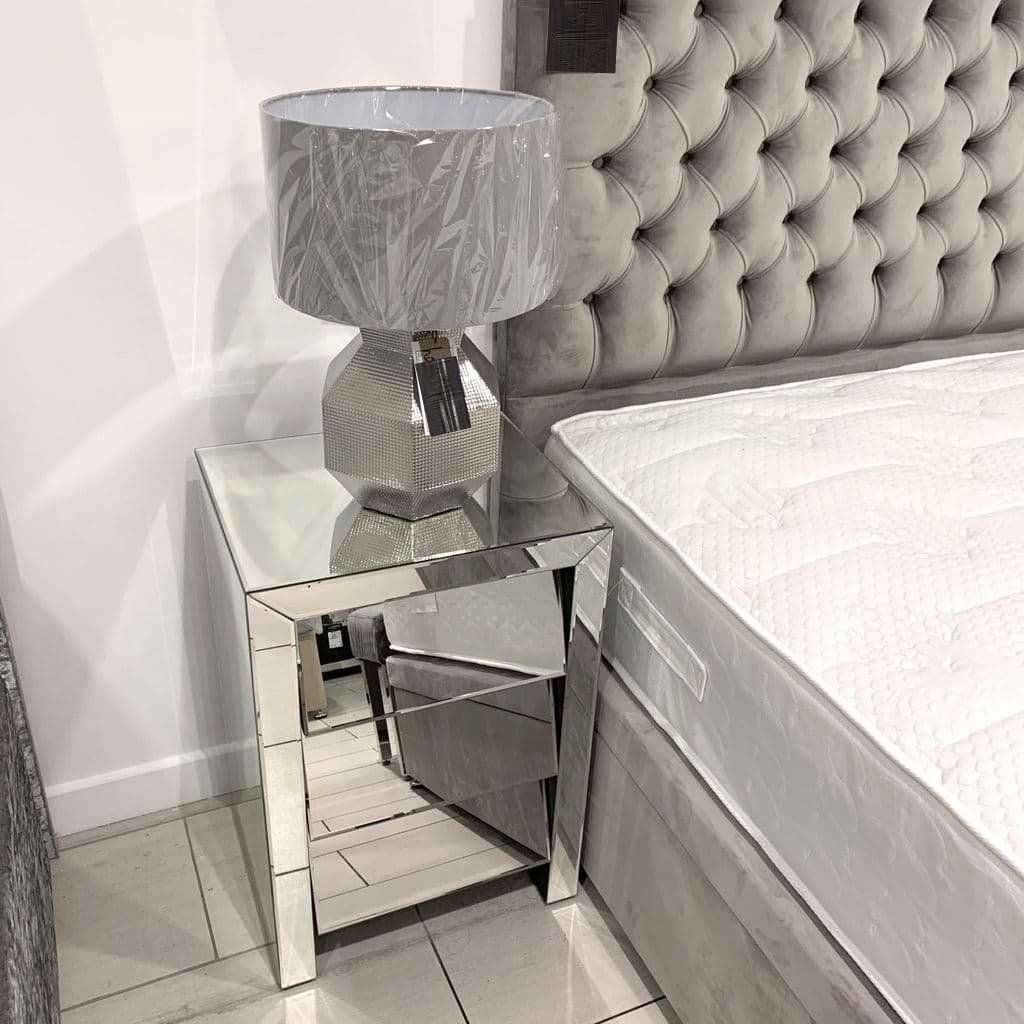 LeBlanc Angled Three Drawer Mirrored Bedside Table
