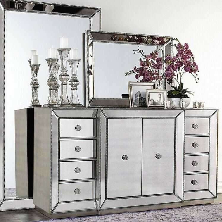 Moderna Eight Drawer Two Door Mirrored Sideboard