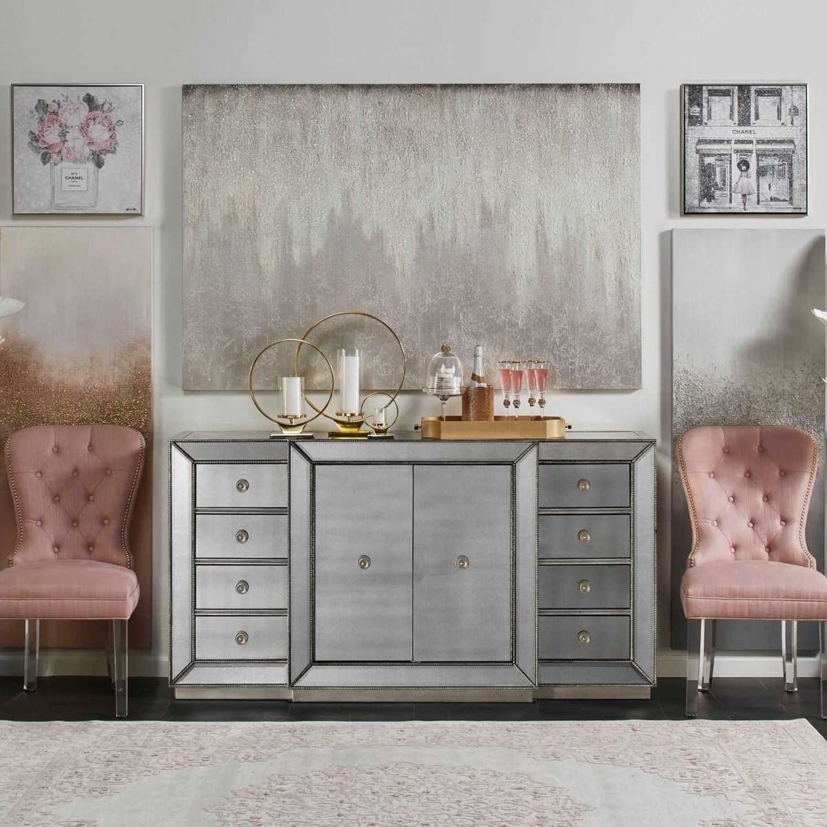 Moderna Eight Drawer Two Door Mirrored Sideboard