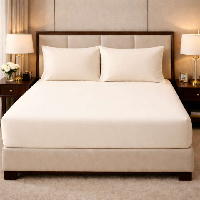 100% Cotton T-200 Fitted Sheet Cream