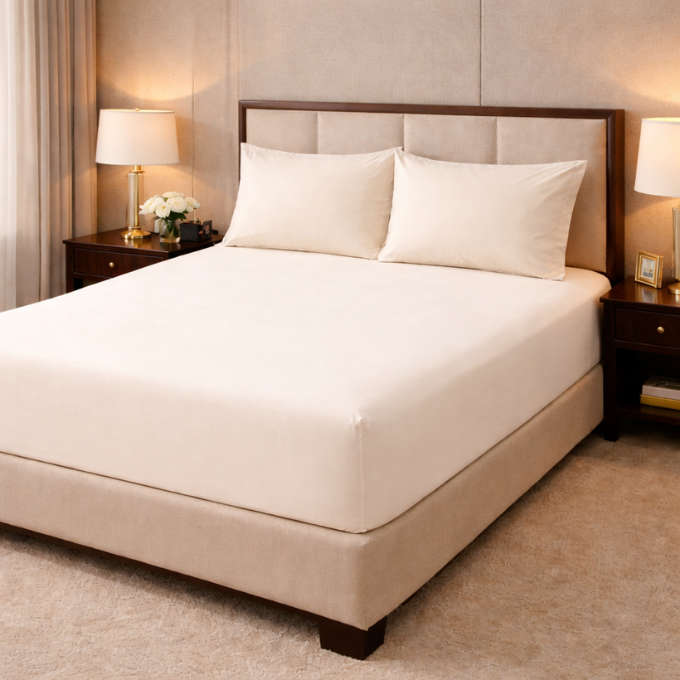 100% Cotton T-200 Fitted Sheet Cream