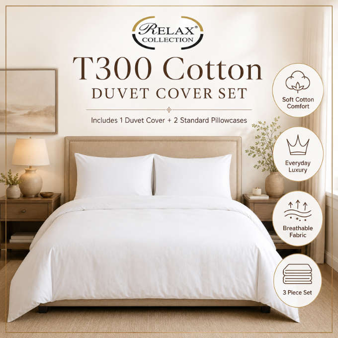 300 Thread Count 100% Cotton Duvet Cover White