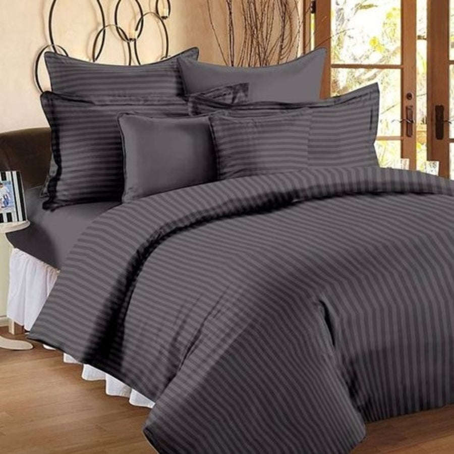Relax Collection Satin Stripe Microfibre Duvet Cover - Grey - Three Quarter Xl