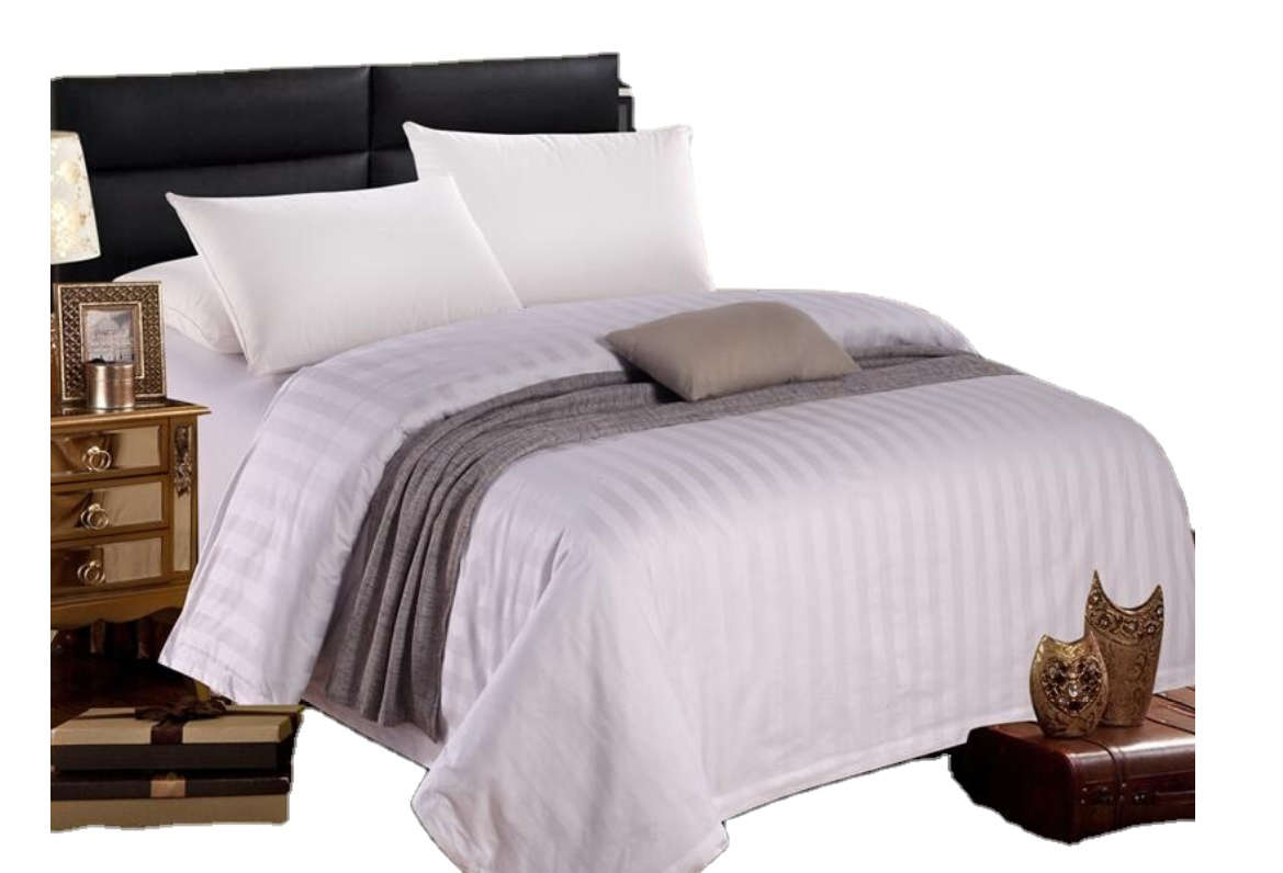 Satin Stripe 300 Thread Count 100% Cotton Duvet Cover Set With Pillow Cases - White - Super King