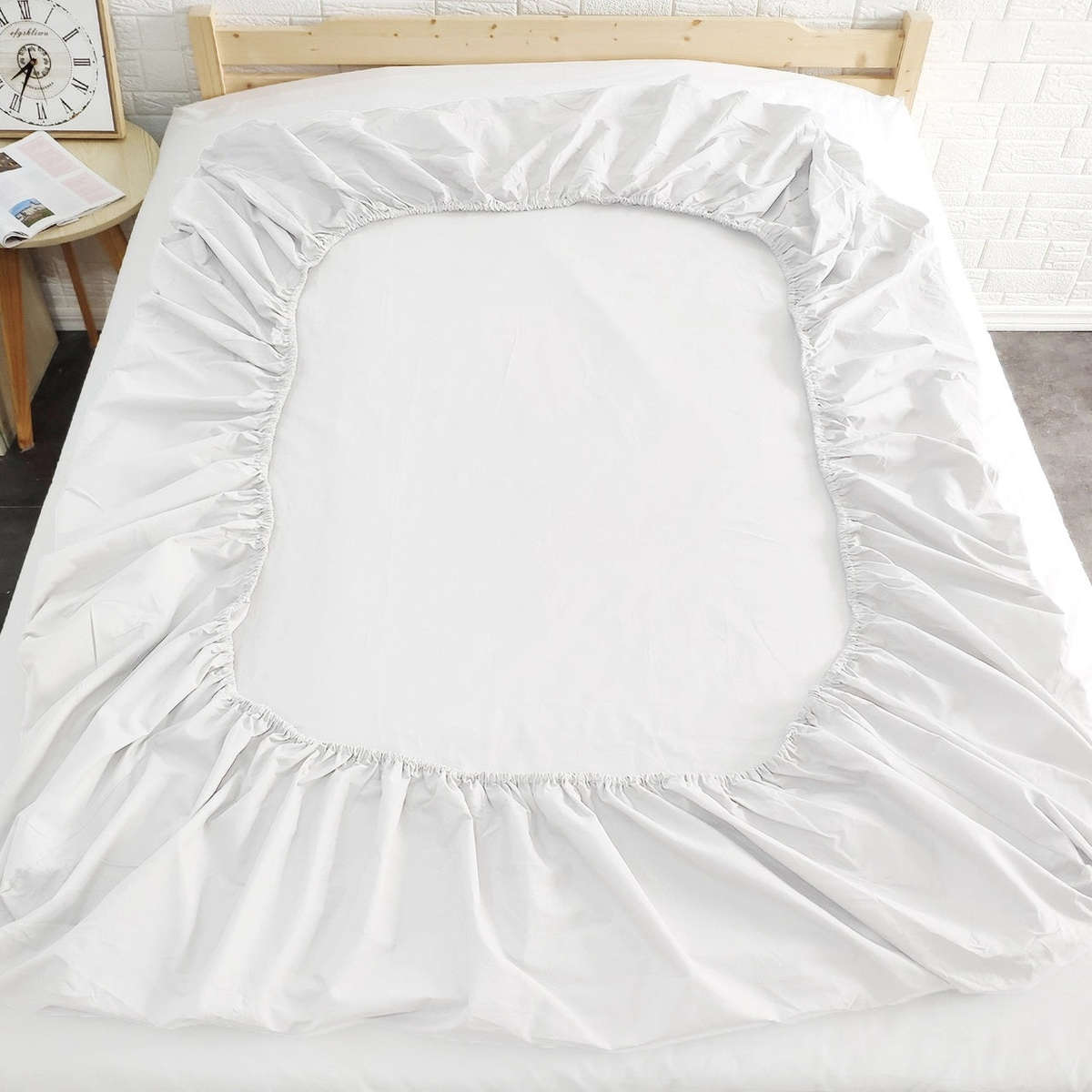 Poly Cotton Fitted Sheet - White - Double