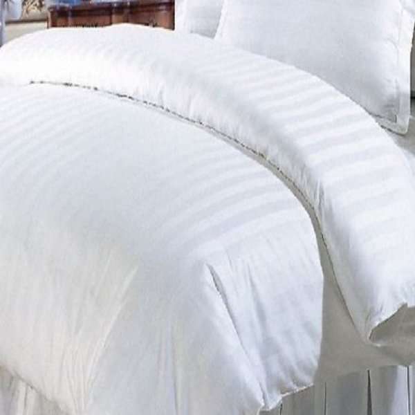 Relax Collection Satin Stripe Microfibre Duvet Cover Set With Pillow Cases - White - Queen