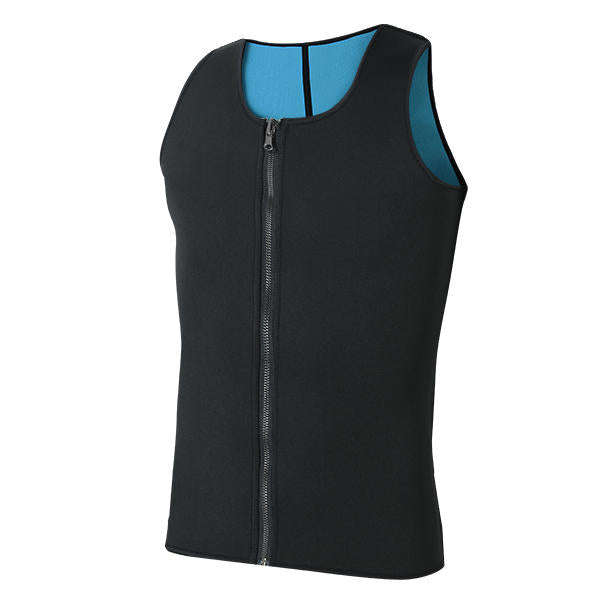 Men Ultra Sweat Compressing Neoprene Zipper Sports Vest Tank Top Training Corsets Bodysuit - M