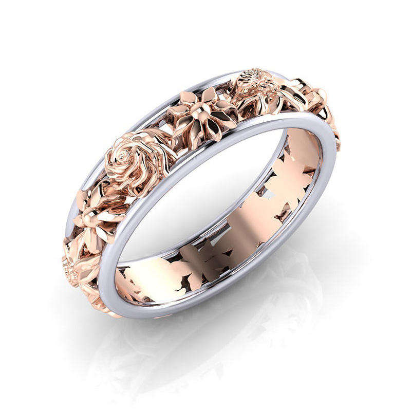 Fashion Double Color Flower Finger Ring Round Shape Rose Gold Women Rings Jewelry - 8