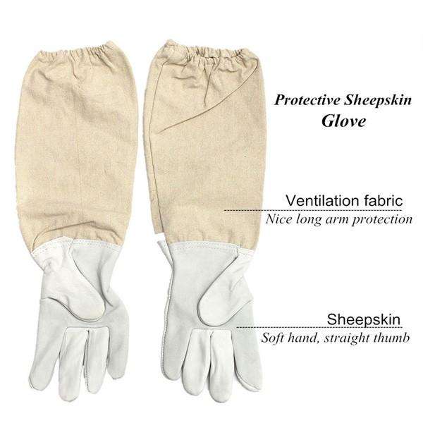 Pure Cotton Beekeeping Suit Bee Suit Heavy Duty Space Suit Leather Ventilated Bee Keeping Gloves - M