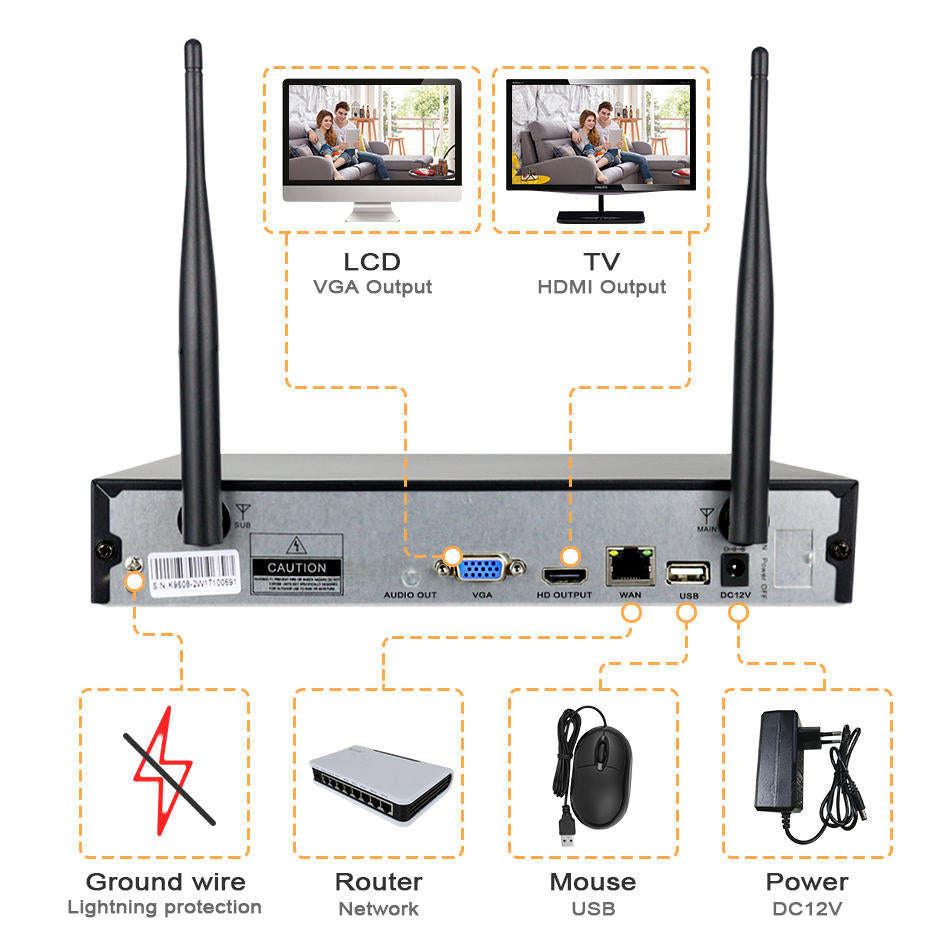 Hiseeu 1080P Wireless CCTV 8CH NVR Kit Outdoor IR Night Vision IP Camera WiFi Camera Security Sur...