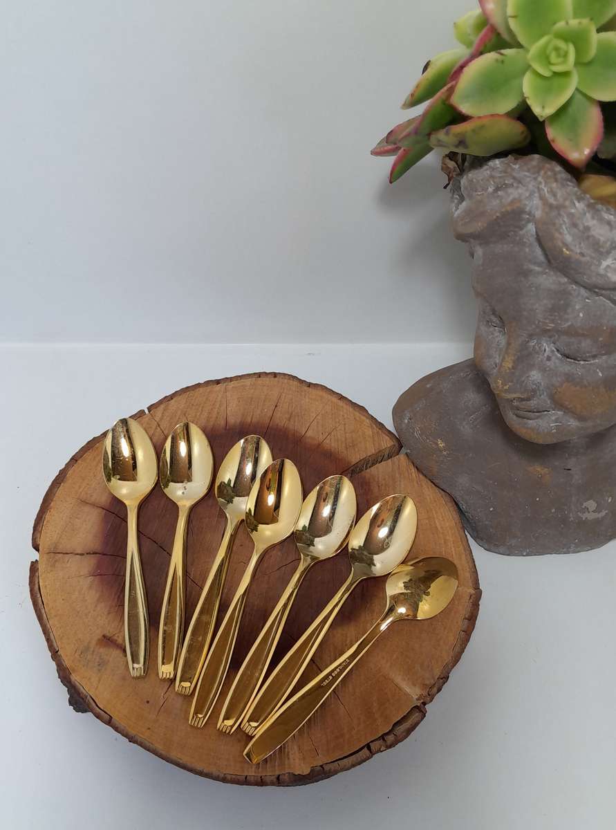 Set of 7 Stainless Steel Gold Plated Teaspoons