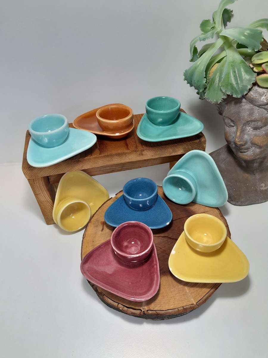 Set of 8 Mid-Century Mordern (MCM) Ceramic Egg Cups