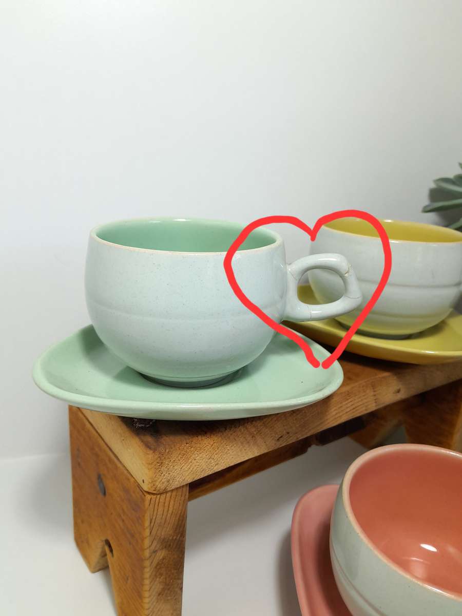 Colourful Set of Mid-Century Modern Ceramic Cups & Saucers