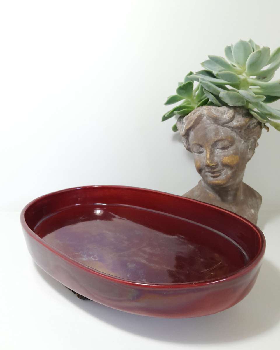 Large Oval Zaalberg Potterij Serving Bowl  Deep Burgundy
