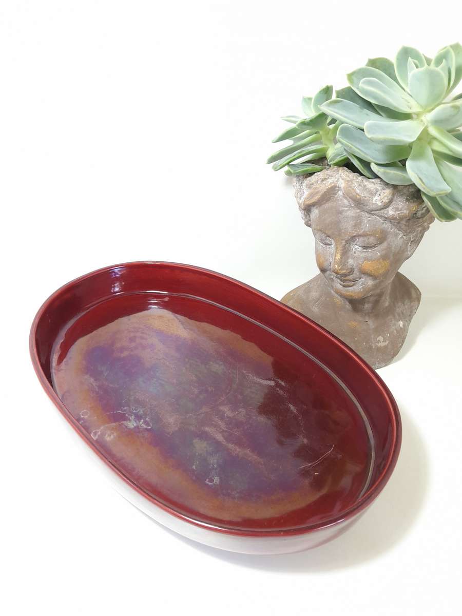 Large Oval Zaalberg Potterij Serving Bowl  Deep Burgundy