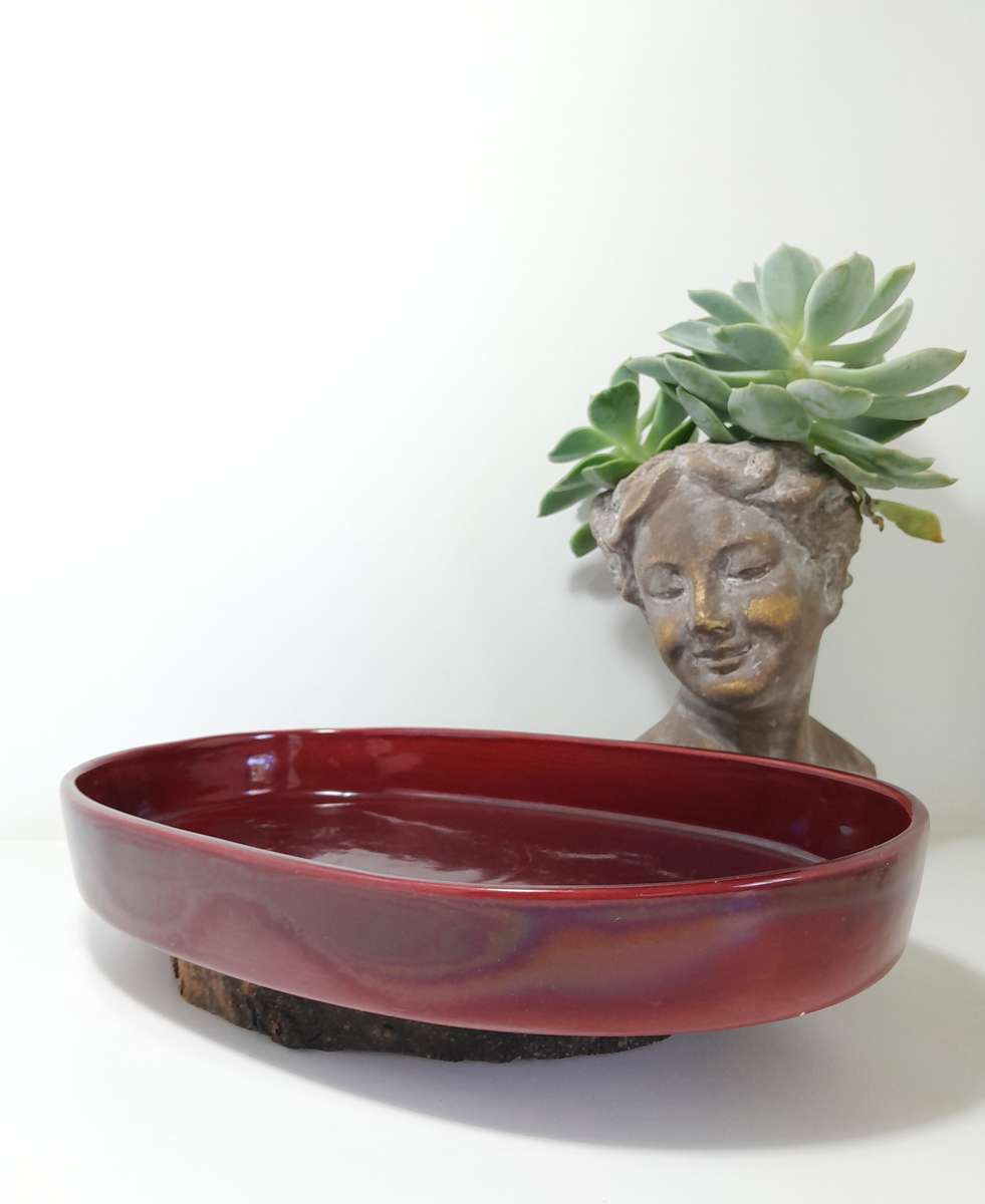 Large Oval Zaalberg Potterij Serving Bowl  Deep Burgundy