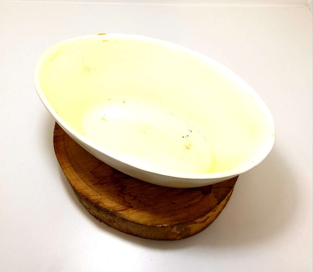 Oval Shaped Glazed Off-White (Yellow Tint) Ceramic Cache Pot / Planter