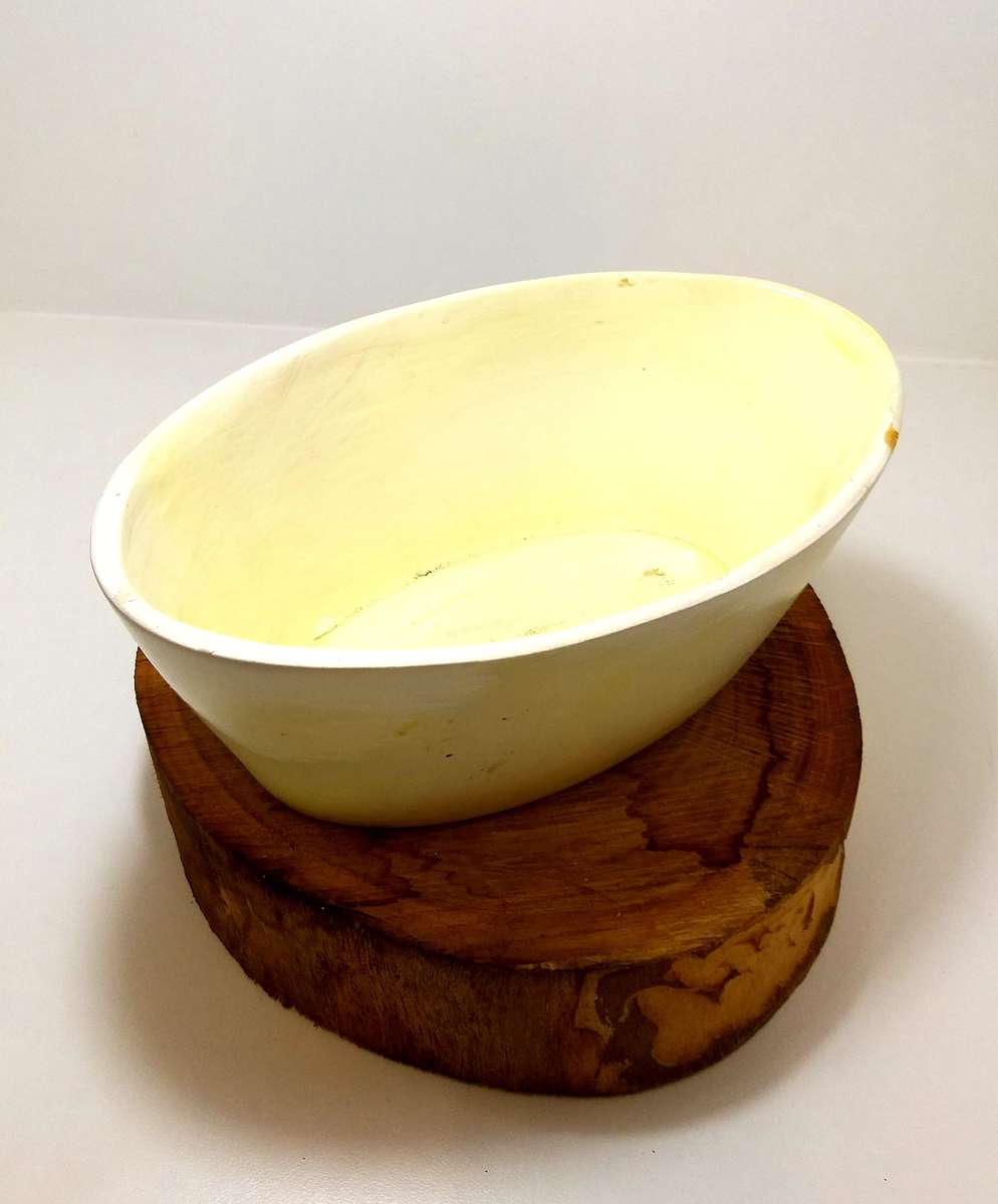 Oval Shaped Glazed Off-White (Yellow Tint) Ceramic Cache Pot / Planter