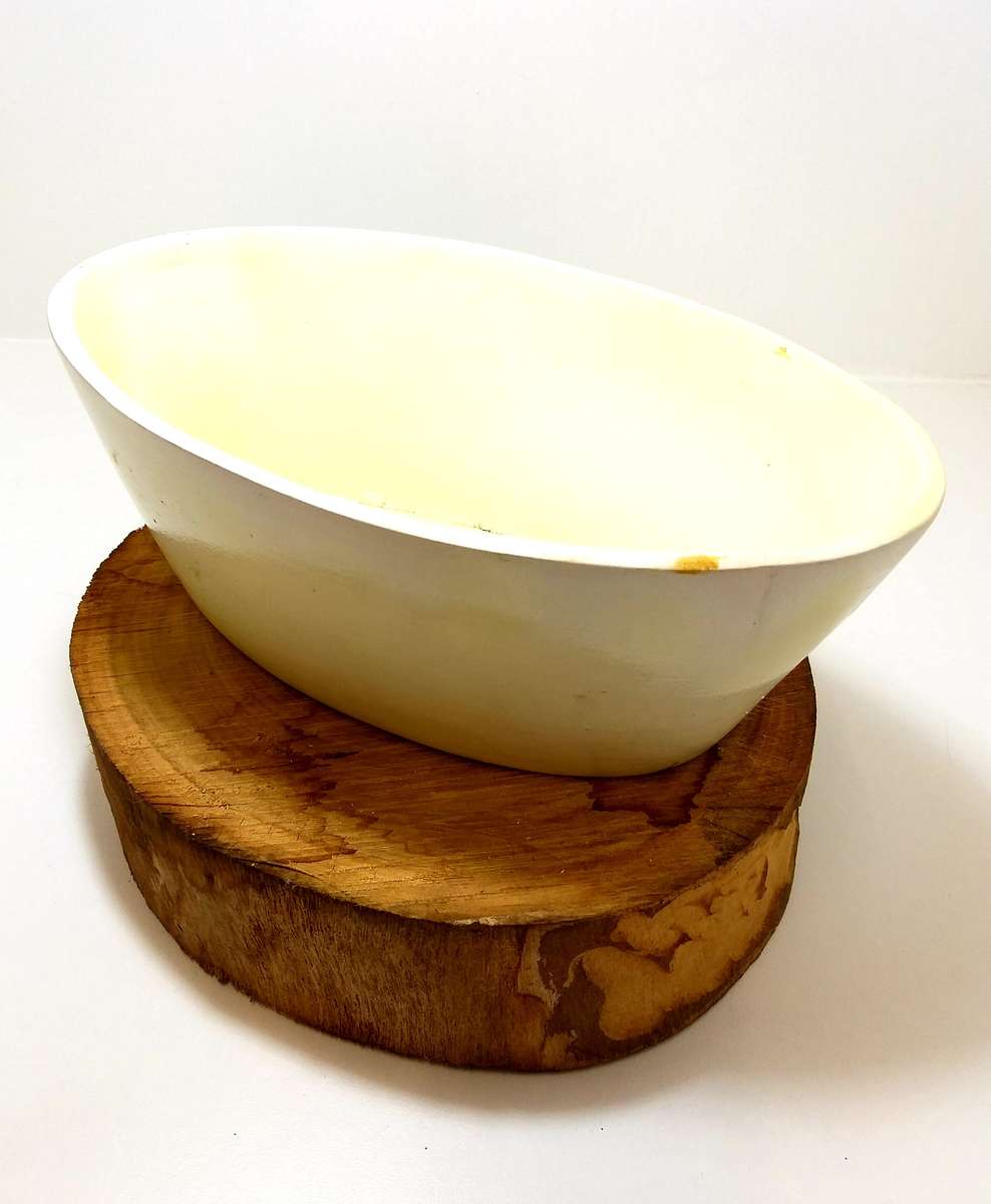 Oval Shaped Glazed Off-White (Yellow Tint) Ceramic Cache Pot / Planter