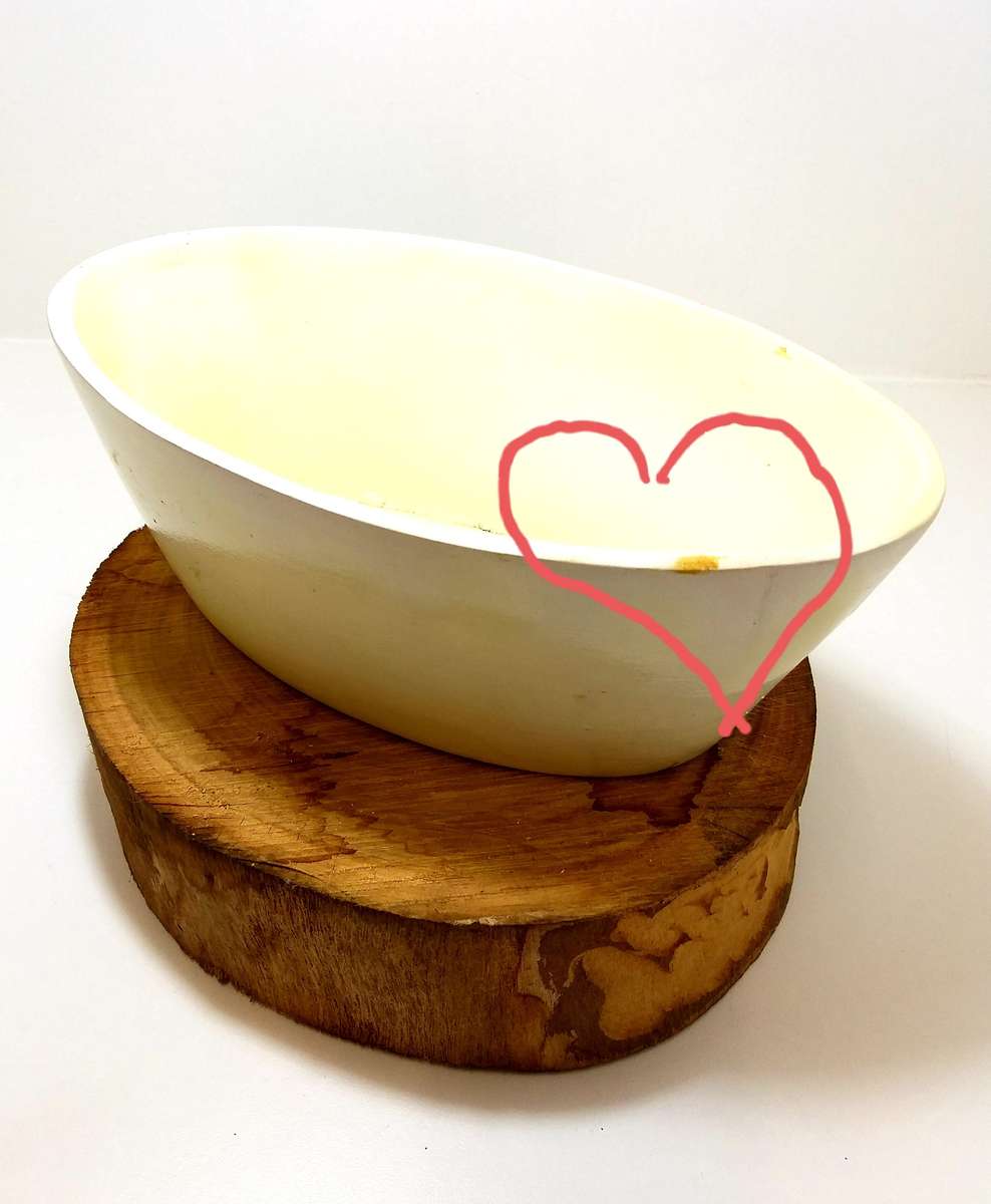 Oval Shaped Glazed Off-White (Yellow Tint) Ceramic Cache Pot / Planter